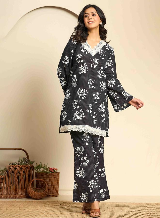 KASYA Black Printed Pure Cotton Pakistani Style Co-Ord Set - Image 4